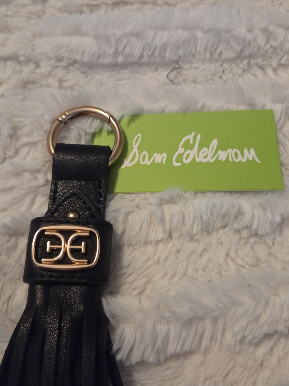 Sam Edelman Black Leather Tassel Key & Card Holder with Gold Hardware